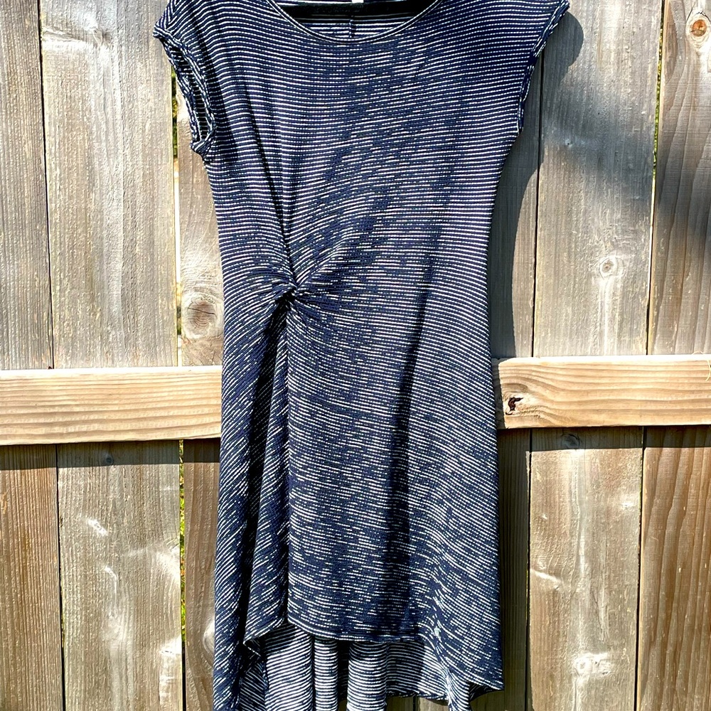 Navy and white cinched waist dress